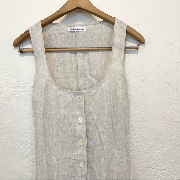 Reformation Grover Linen Dress Beige Oatmeal Midi Maxi Button Front fits XL 12 - Picture 6 of 15